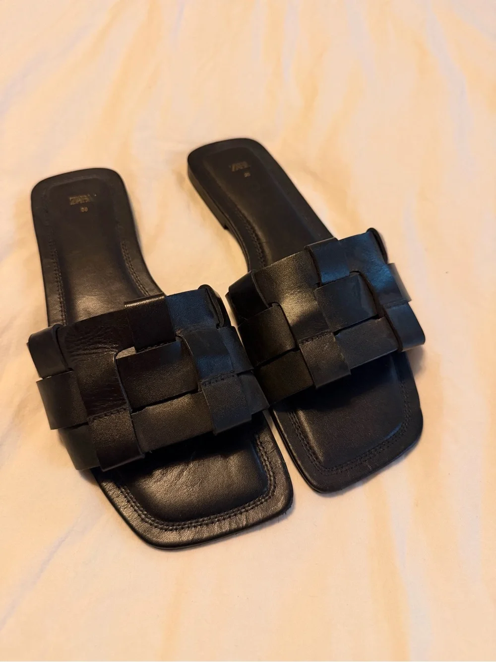 Zara Black Woven Slide Sandals Size 38 - Picture 2 of 5